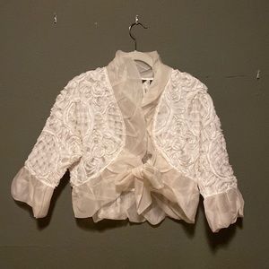 Samuel Dong floral lace organza bridal jacket bolero cover up size Large